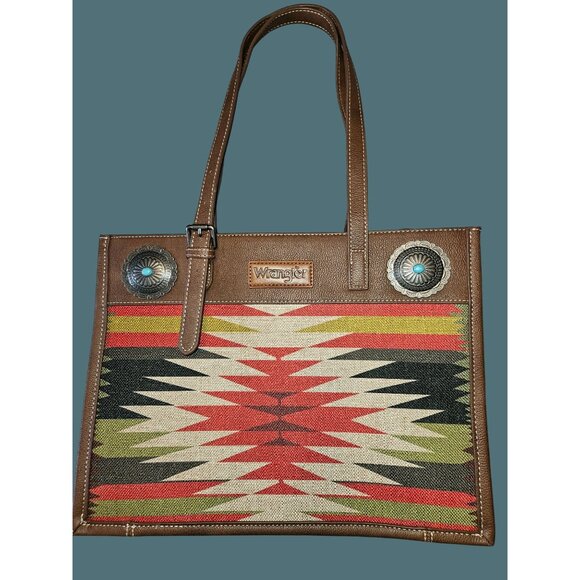 Wrangler Southwestern Rodeo Western Aztec Top Zip Shoulder Tote Bag - Picture 2 of 13